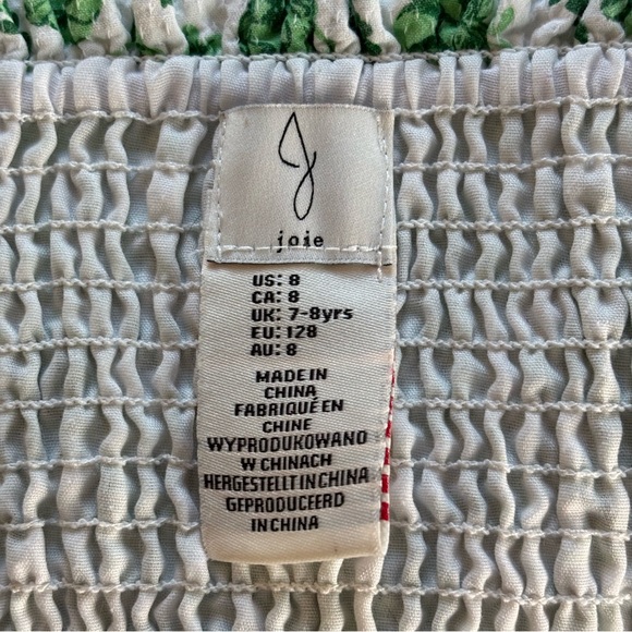 Joie‎ Girls Green Floral Puff Sleeve Dress 8 - Picture 7 of 8